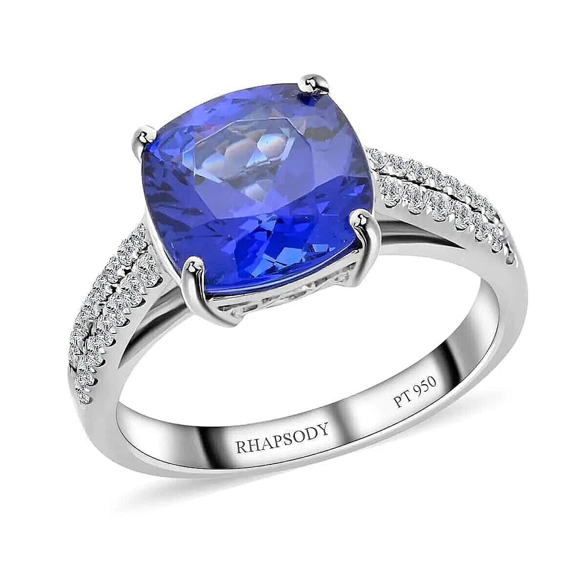 Certified and Appraised Rhapsody 950 Platinum AAAA Tanzanite and E-F VS Diamond Ring (Size 8.5) 6 Grams 3.55 ctw image number 0