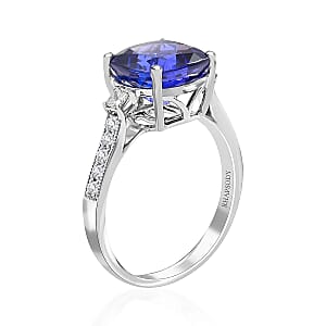 Certified and Appraised Rhapsody 950 Platinum AAAA Tanzanite and E-F VS Diamond Ring (Size 7.5) 5.20 Grams 3.75 ctw (Del. in 7-10 Days)