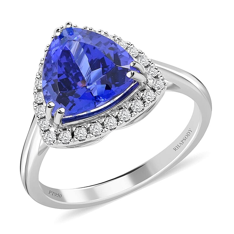 Certified and Appraised Rhapsody AAAA Tanzanite and E-F VS Diamond 3.00 ctw Halo Ring in 950 Platinum (Size 5.0) 5 Grams