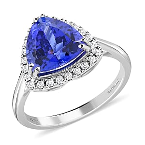 Certified and Appraised Rhapsody AAAA Tanzanite and E-F VS Diamond 3.00 ctw Halo Ring in 950 Platinum (Size 5.5) 5 Grams