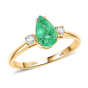 Certified & Appraised Luxoro 14K Yellow Gold AAA Boyaca Colombian Emerald and G-H I2 Diamond Ring (Size 6.5) 1.00 ctw