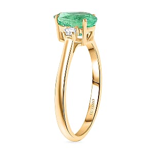 Certified & Appraised Luxoro 14K Yellow Gold AAA Boyaca Colombian Emerald and G-H I2 Diamond Ring (Size 6.5) 1.00 ctw