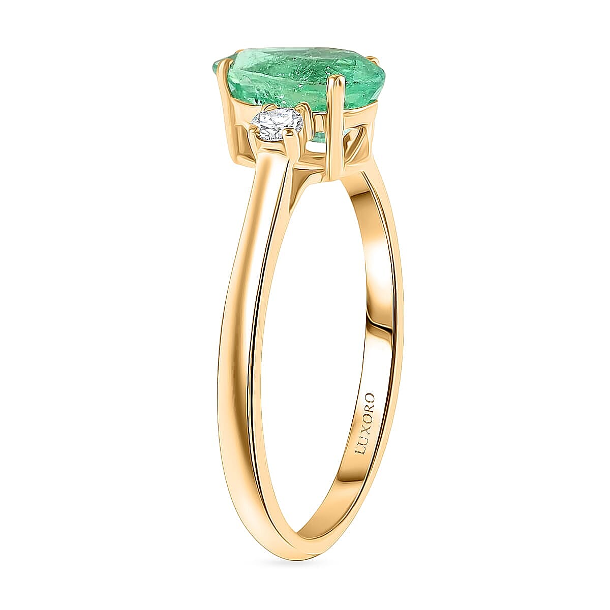 Certified & Appraised Luxoro 14K Yellow Gold AAA Boyaca Colombian Emerald and G-H I2 Diamond Ring (Size 8.5) 1.00 ctw image number 3