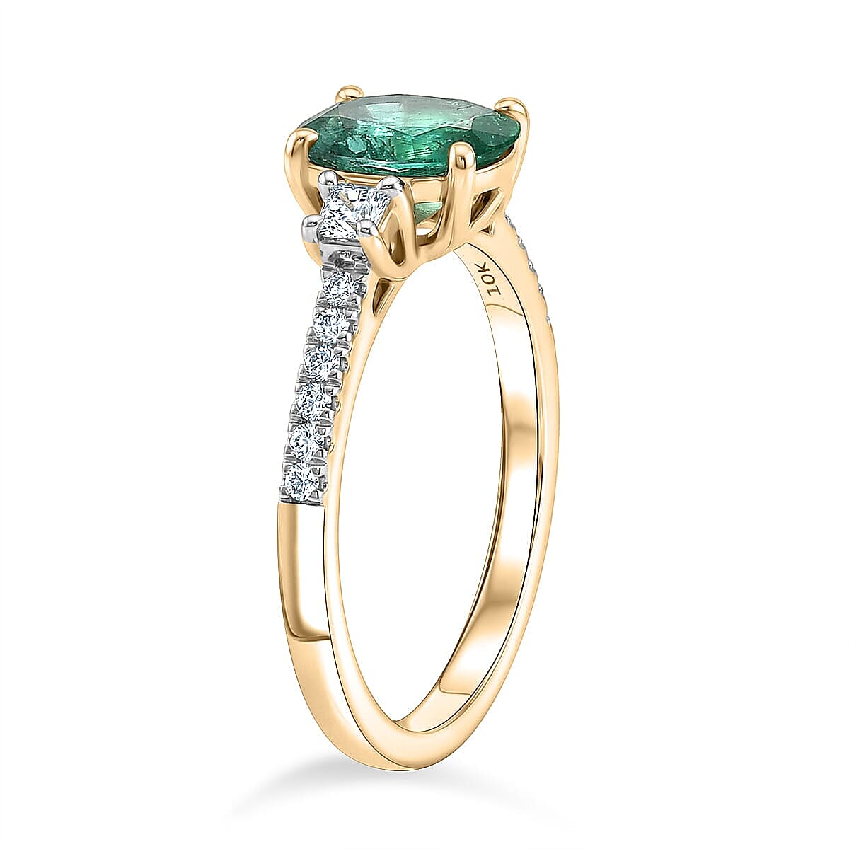 Certified & Appraised Luxoro AAA Kagem Zambian Emerald and Diamond I2 1.50 ctw Ring in 10K Yellow Gold (Size 59.0) image number 3