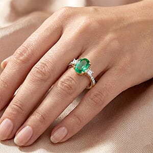 Certified & Appraised Luxoro AAA Kagem Zambian Emerald and Diamond I2 1.50 ctw Ring in 10K Yellow Gold (Size 5.50)