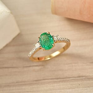Certified & Appraised Luxoro AAA Kagem Zambian Emerald and Diamond I2 1.50 ctw Ring in 10K Yellow Gold (Size 7.50)