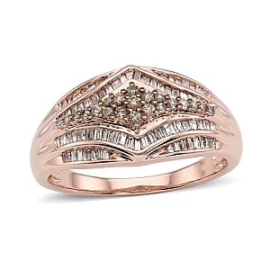 D'Joy Natural Champagne Diamond 0.50 ctw Phoenix Rises Ring in 18K Vermeil Rose Gold Over Sterling Silver (Size 8.0)
