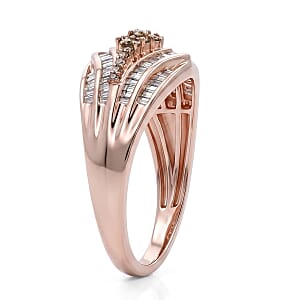 D'Joy Natural Champagne Diamond 0.50 ctw Phoenix Rises Ring in 18K Vermeil Rose Gold Over Sterling Silver (Size 8.0)
