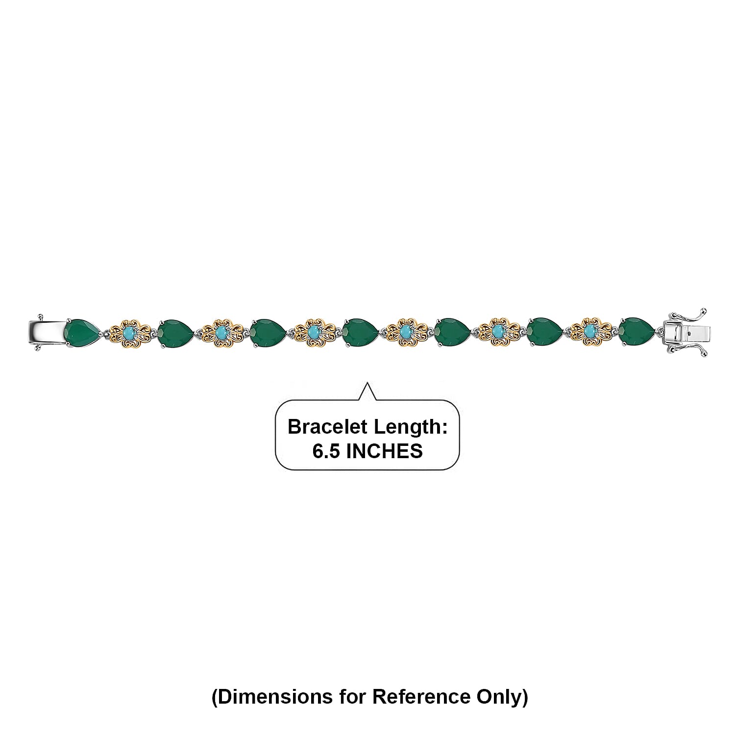 EverTrue Verde Onyx and Sleeping Beauty Turquoise 11.90 ctw Bracelet in 18K YG Plated and Platinum Bond (6.50 In)