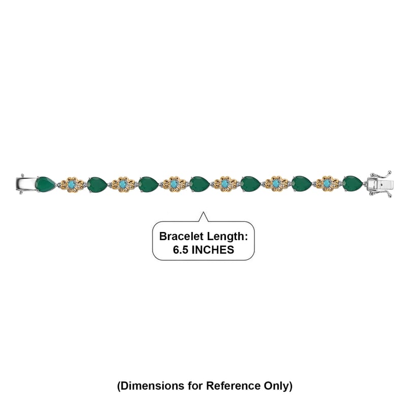 EverTrue Verde Onyx and Sleeping Beauty Turquoise 11.90 ctw Bracelet in 18K YG Plated and Platinum Bond (6.50 In)