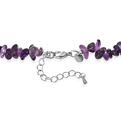 EverTrue African Amethyst Chips 205.00 ctw and Pearl Necklace (22-24 Inches) in Stainless Steel