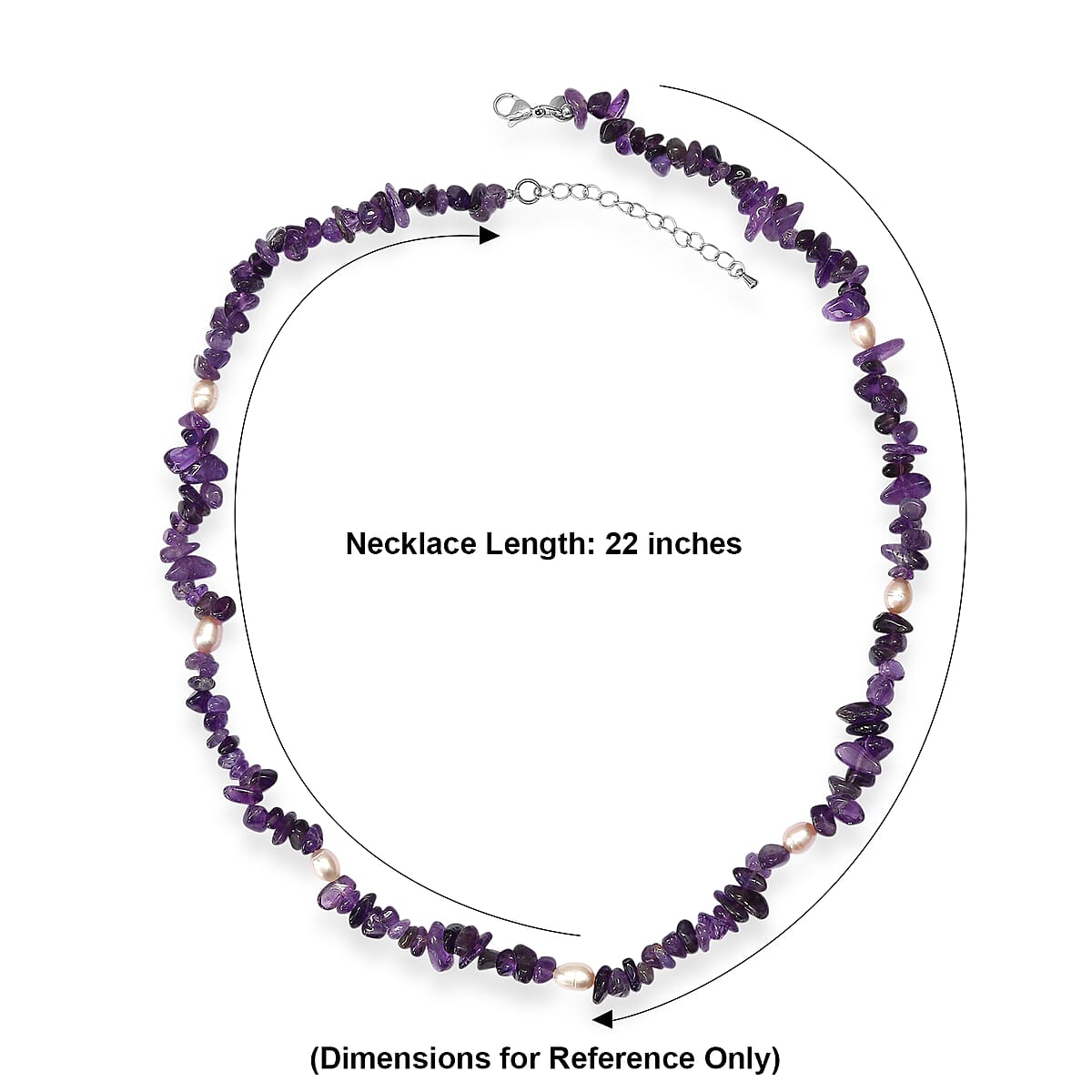 EverTrue African Amethyst Chips 205.00 ctw and Pearl Necklace (22-24 Inches) in Stainless Steel image number 5
