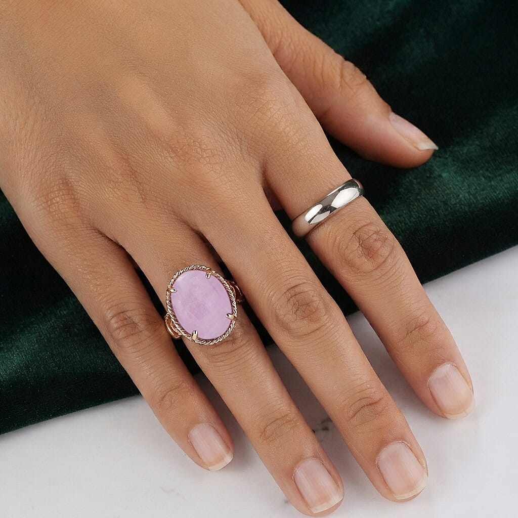 EverTrue Kunzite 12.40 ctw Solitaire Ring in 18K RG Plated (Size 6.0)