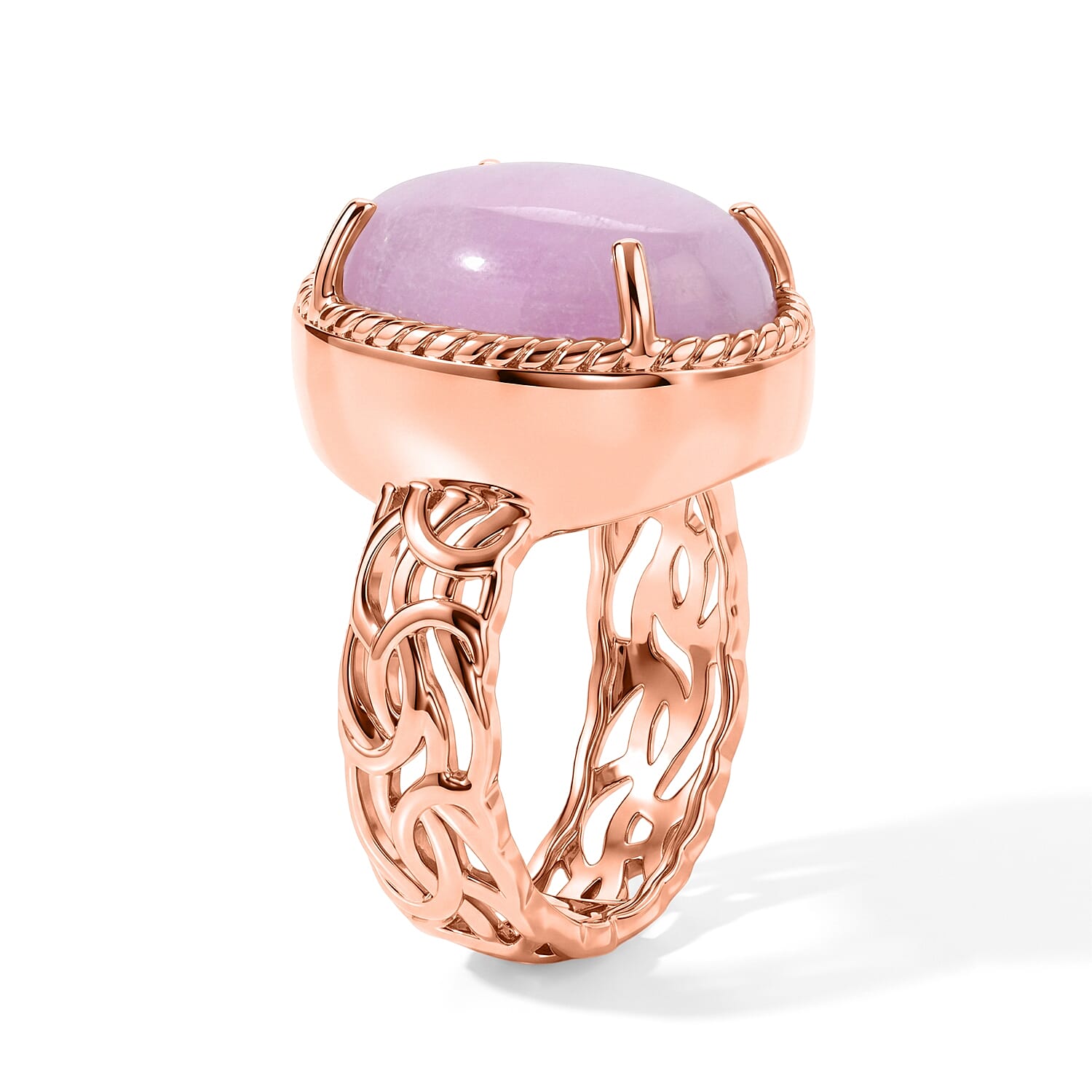EverTrue Kunzite 12.40 ctw Blush Byzantine Ring in 18K RG Plated (Size 7.0)