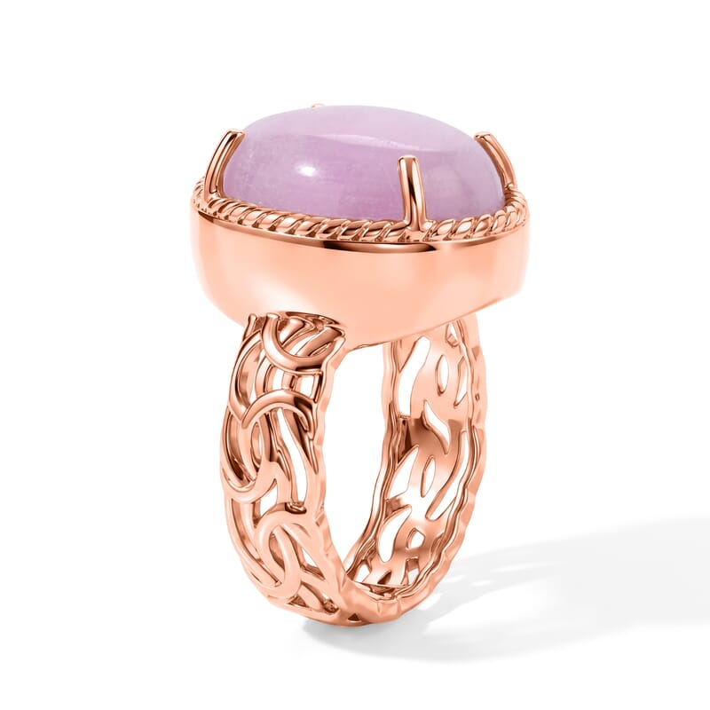 EverTrue Kunzite 12.40 ctw Blush Byzantine Ring in 18K RG Plated (Size 7.0)