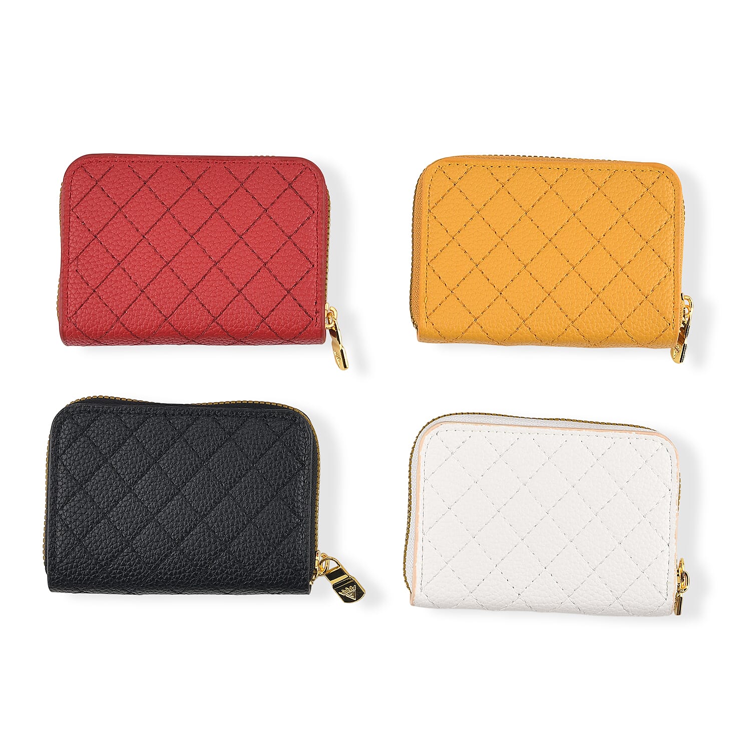 La Marey Red, Mustard, Black and Cream Quilted Pattern Faux Leather Set of 4 RFID Protected Wallet