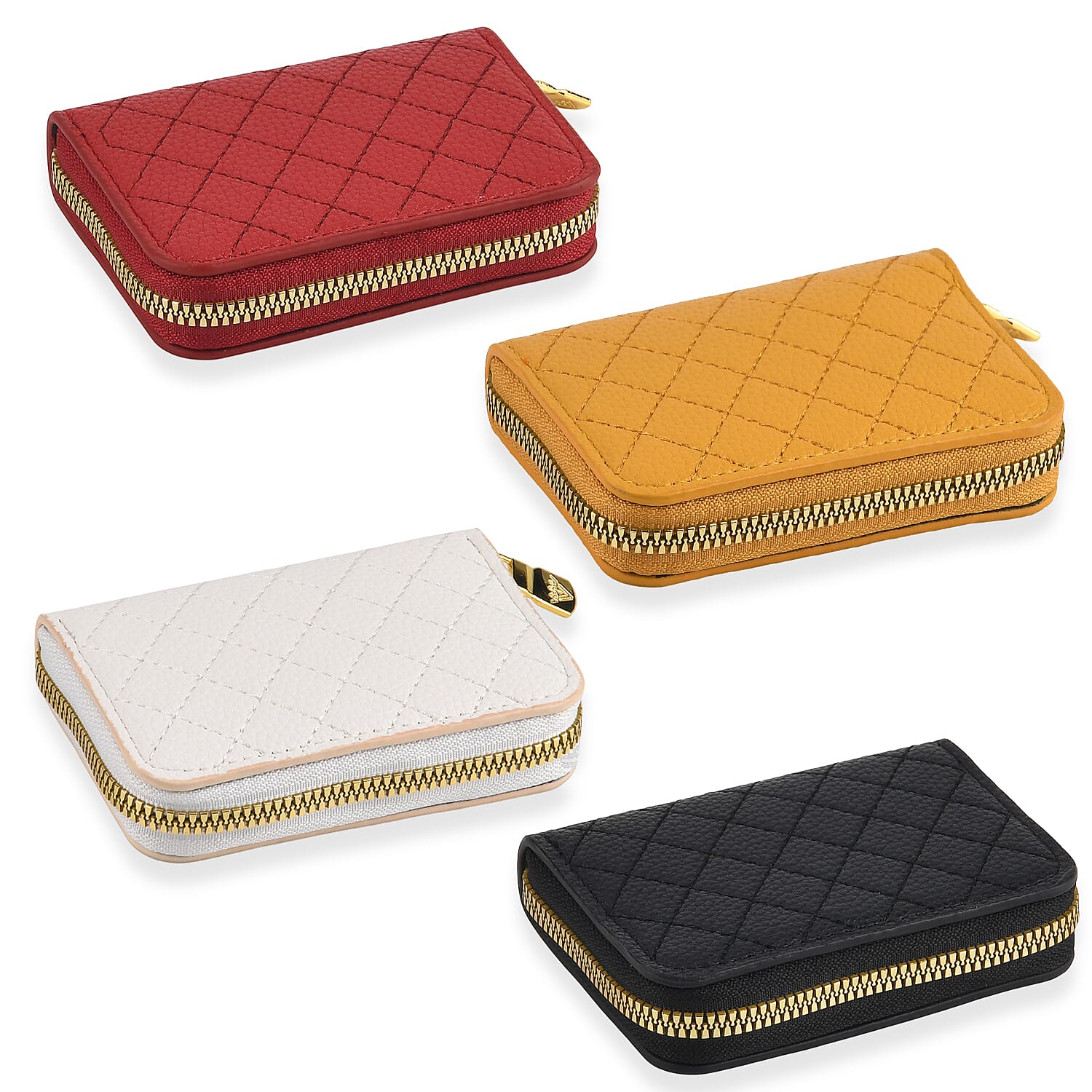 La Marey Red, Mustard, Black and Cream Quilted Pattern Faux Leather Set of 4 RFID Protected Wallet