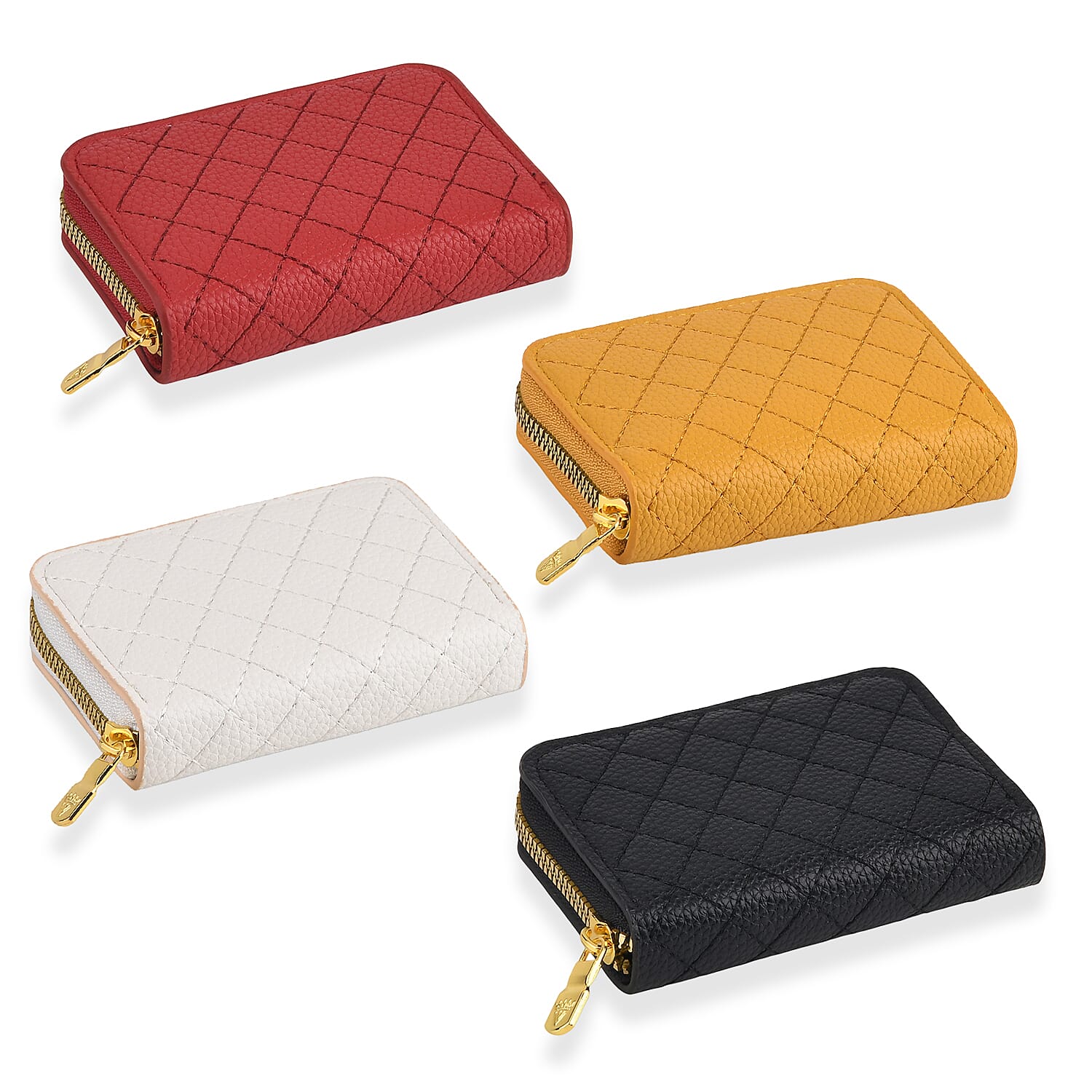 La Marey Red, Mustard, Black and Cream Quilted Pattern Faux Leather Set of 4 RFID Protected Wallet