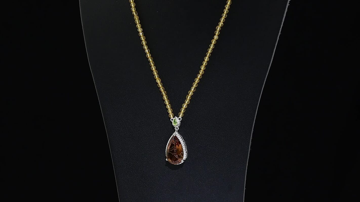 EverTrue Autumn Alexite, Multi Gemstone Necklace (18 Inches) in Platinum Bond (Ships in 5-7 Days) 40.00 ctw