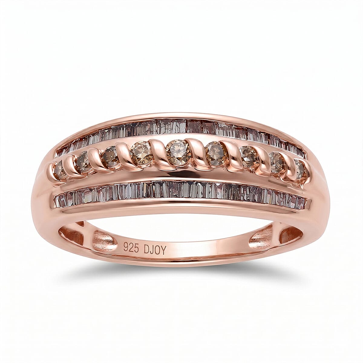 D'Joy Natural Champagne Diamond 0.60 ctw Ring in 18K Vermeil Rose Gold Over Sterling Silver (Size 6.0)