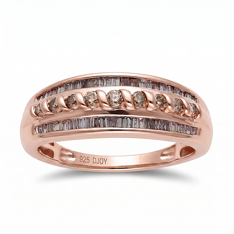 D'Joy Natural Champagne Diamond 0.60 ctw Ring in 18K Vermeil Rose Gold Over Sterling Silver (Size 6.0)