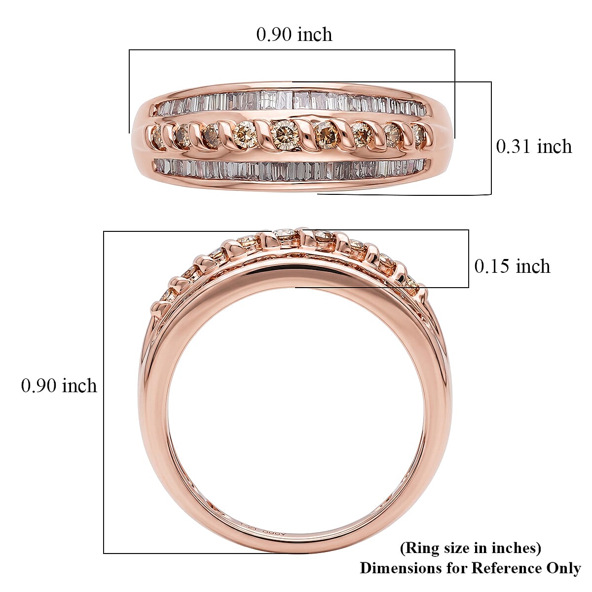 D'Joy Natural Champagne Diamond 0.60 ctw Ring in 18K Vermeil Rose Gold Over Sterling Silver (Size 6.0)