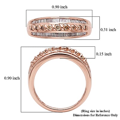 D'Joy Natural Champagne Diamond 0.60 ctw Ring in 18K Vermeil Rose Gold Over Sterling Silver (Size 6.0)