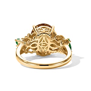 EverTrue Autumn Alexite and Chrome Diopside 5.10 ctw Fire Bloom Ring in 18K YG Plated (Size 10.0)