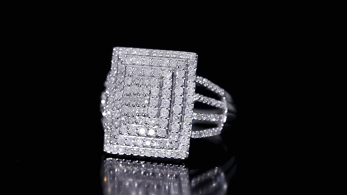 TLV D'Joy Diamond Ring in Rhodium Over Sterling Silver (Size 10.0) 1.00 ctw