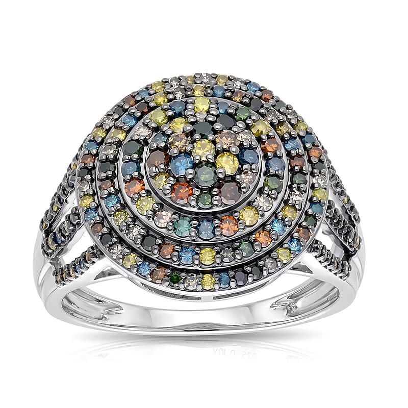 D'Joy Multi Color Diamond 1.00 ctw Ring in Rhodium Over Sterling Silver (Size 6.0)