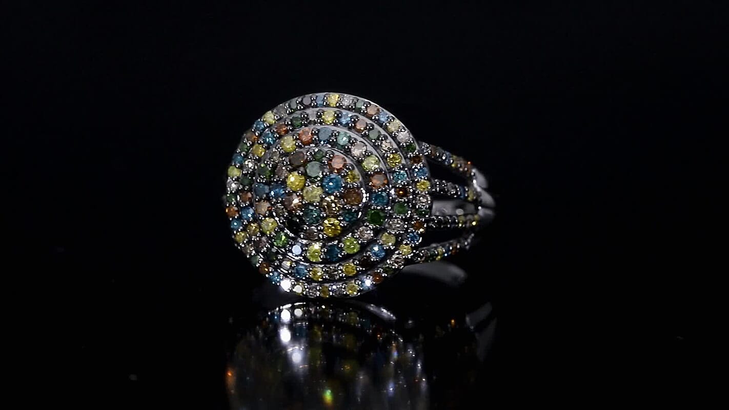 TLV D'Joy Multi Color Diamond (Natural & IR) Ring in Rhodium Over Sterling Silver (Size 10.0) 1.00 ctw