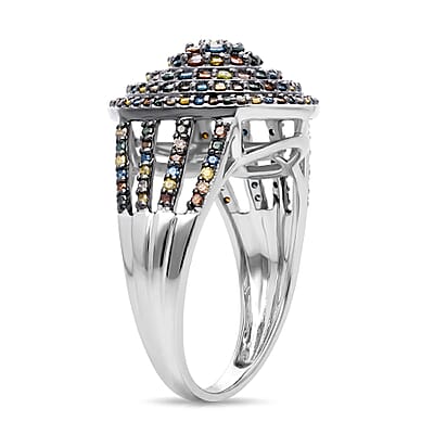 D'Joy Multi Color Diamond 1.00 ctw Radiance Ring in Rhodium Over Sterling Silver (Size 6.0)