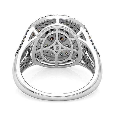 D'Joy Multi Color Diamond 1.00 ctw Radiance Ring in Rhodium Over Sterling Silver (Size 6.0)