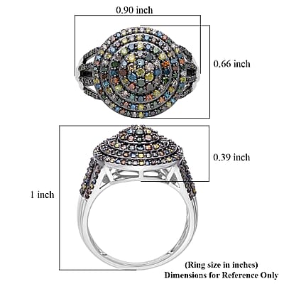 D'Joy Multi Color Diamond 1.00 ctw Radiance Ring in Rhodium Over Sterling Silver (Size 6.0)