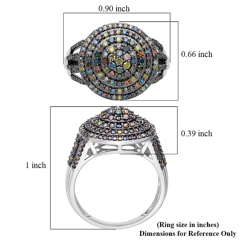 D'Joy Multi Color Diamond 1.00 ctw Ring in Rhodium Over Sterling Silver (Size 6.0)