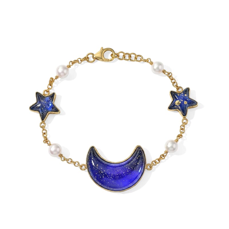 GP Murano Style and Pearl Bracelet in 18K Vermeil Yellow Gold Over Sterling Silver (7.25 In)