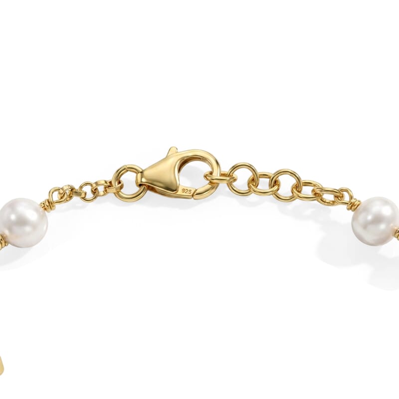 GP Murano Style and Pearl Bracelet in 18K Vermeil Yellow Gold Over Sterling Silver (7.25 In)