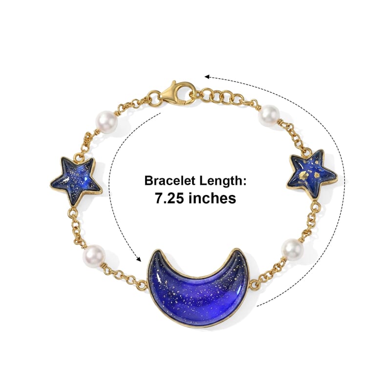 GP Murano Style and Pearl Bracelet in 18K Vermeil Yellow Gold Over Sterling Silver (7.25 In)