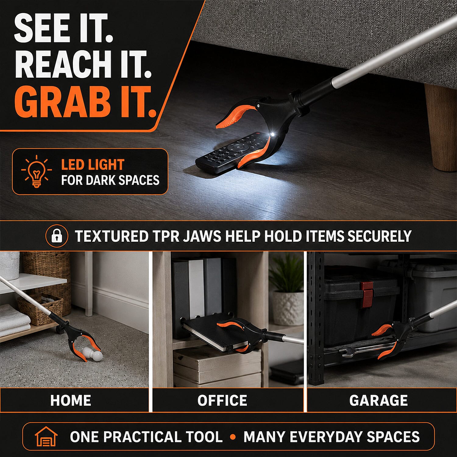 Livmore Orange Foldable Reacher with Led Light