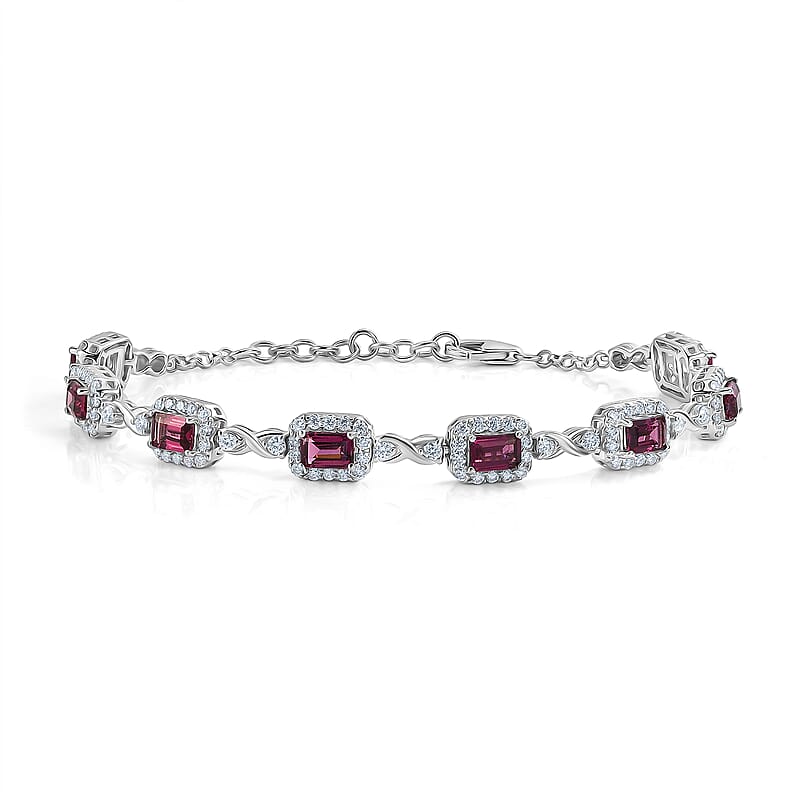 Certified and Appraised D'Joy Premium Usambara Color Change Garnet and Moissanite 7.60 ctw Bracelet in Rhodium Over Sterling Silver (6.50 In)