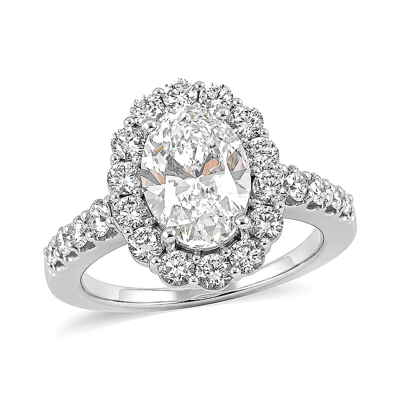 Luxuriant Lab Grown Diamond VS2 3.00 ctw Halo Ring in 14K White Gold (Size 6.0) 6.0 Grams
