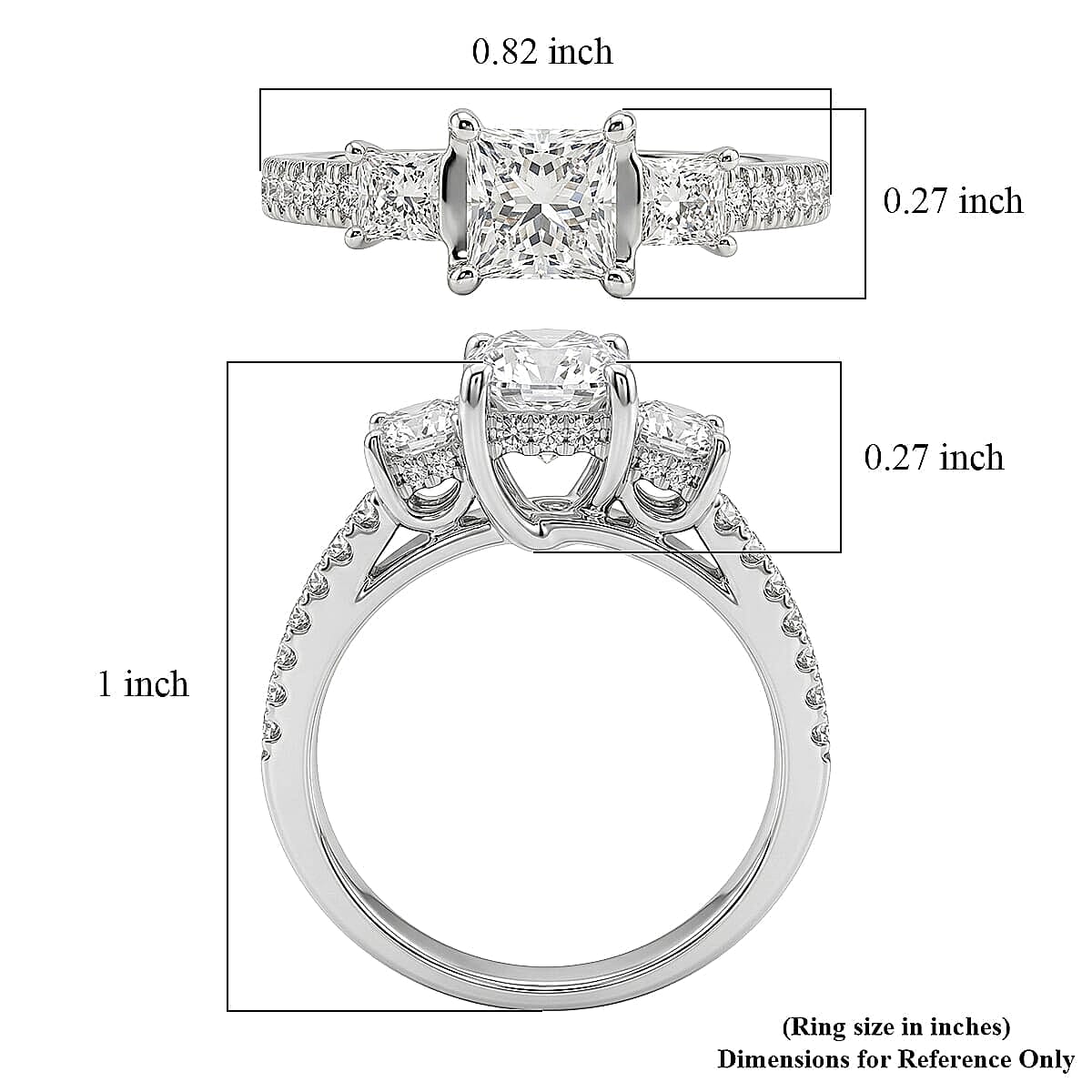 Princess Cut Luxuriant Lab Grown Diamond VS2 1.25 ctw Ring in 950 Platinum (Size  5.0)  4.65 Grams