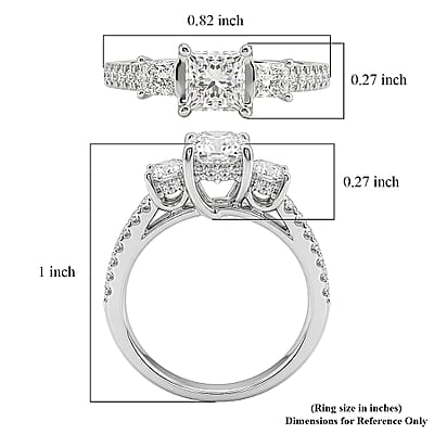Princess Cut Luxuriant Lab Grown Diamond VS2 1.25 ctw Ring in 950 Platinum (Size  5.0)  4.65 Grams