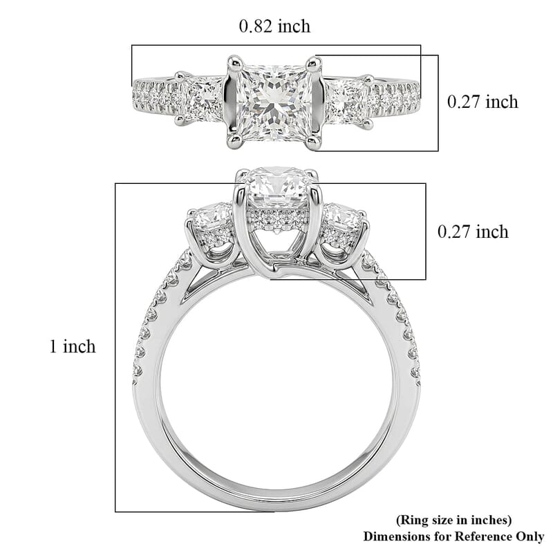 Princess Cut Luxuriant Lab Grown Diamond VS2 1.25 ctw Ring in 950 Platinum (Size  5.0)  4.65 Grams