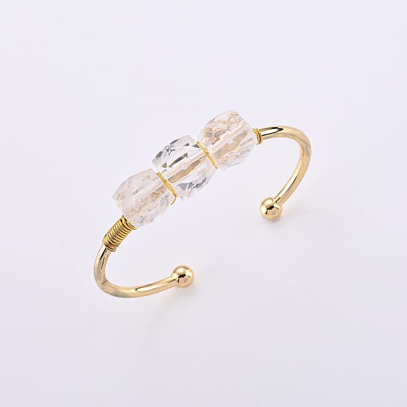 White Crystal Quartz 35.00 ctw Bangle Bracelet in Goldtone (6.00-6.50 In)