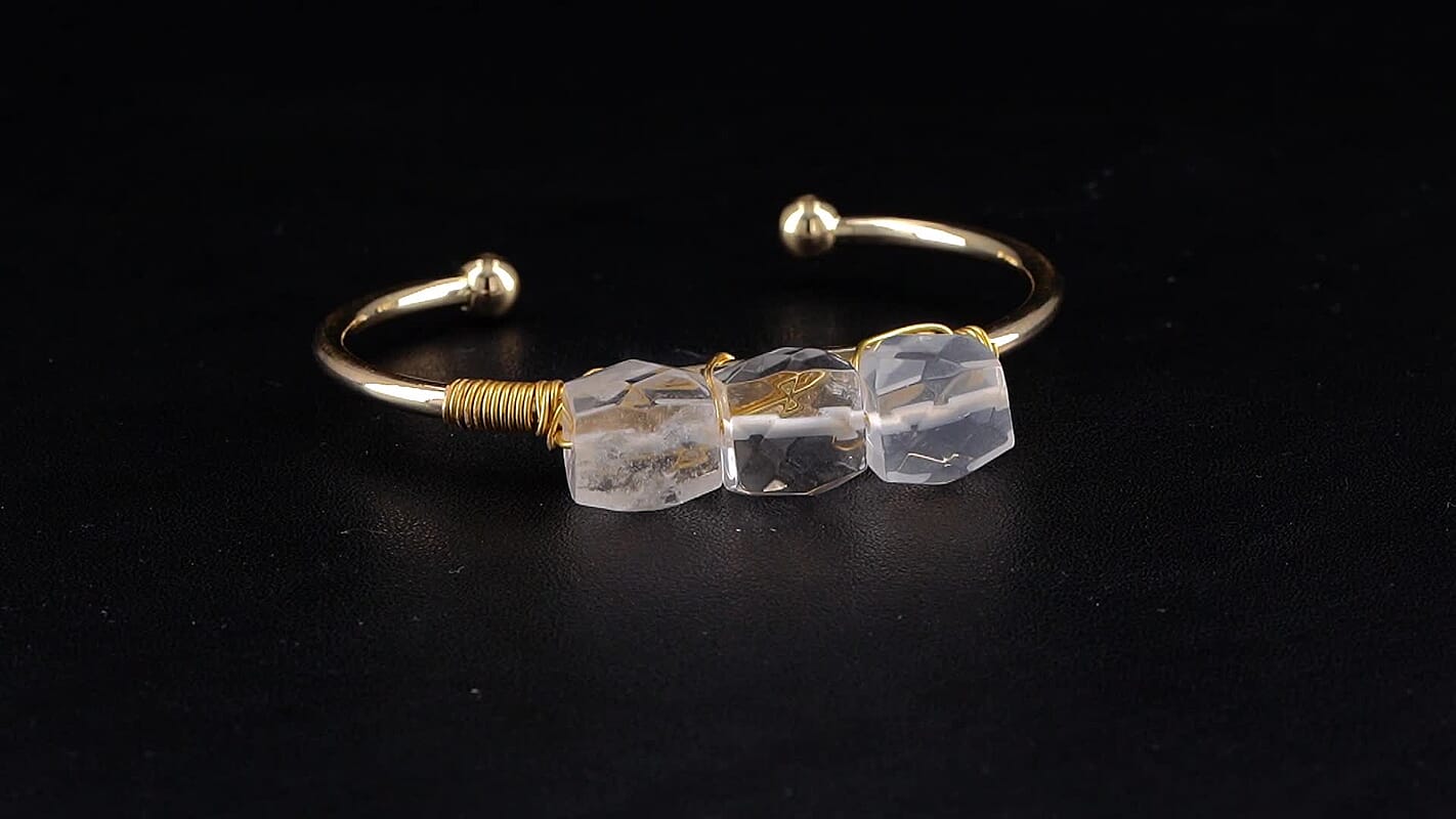 White Crystal Quartz Bangle Bracelet in Goldtone (6.00-6.50 In) 35.00 ctw