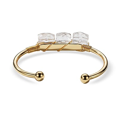 White Crystal Quartz 35.00 ctw Bangle Bracelet in Goldtone (6.00-6.50 In)