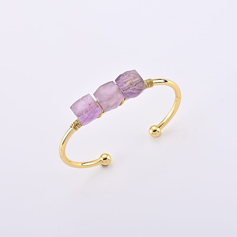 African Amethyst 35.00 ctw Bangle Bracelet in Goldtone (6.00-6.50 In)