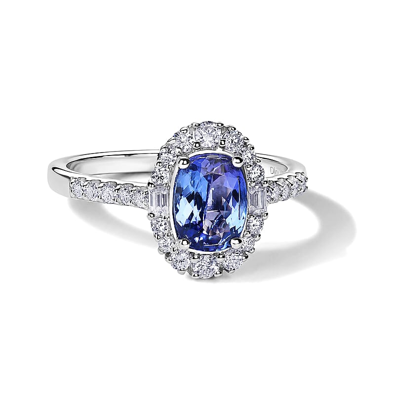 Certified & Appraised D'Joy Premium Tanzanite and Moissanite 2.25 ctw Ring in Rhodium Over Sterling Silver (Size 6.0)