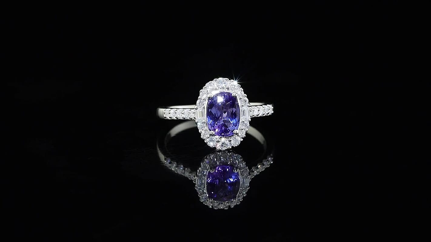 Certified & Appraised D'Joy Premium Tanzanite, Moissanite Ring in Rhodium Over Sterling Silver (Size 10.0) 2.25 ctw